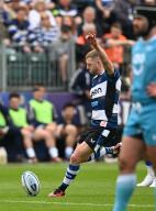 1st June 2024, The Recreation Ground, Bath, Somerset, England; Gallagher Premiership Rugby, Play-Off, Bath versus Sale Sharks; Finn Russell of Bath kicks a penalty goal in the 3rd minute for 3