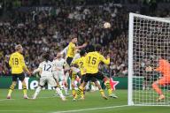 1st June 2024; Wembley Stadium, London, England; UEFA Champions League Football Final, Borussia Dortmund versus Real Madrid; Daniel Carvajal of Real Madrid heads the ball to score his sides 1st goal in the 74th minute to make it 0
