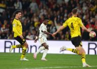 1st June 2024; Wembley Stadium, London, England; UEFA Champions League Football Final, Borussia Dortmund versus Real Madrid; Vinicius Junior of Real Madrid shoots and scores his sides 2nd goal in the 83rd minute to make it 0