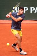 2nd June 2024; Roland Garros, Paris, France; 2024 French Open Tennis tournament, Day 8; Carlos Alcaraz in action against Felix Auger