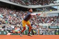 2nd June 2024; Roland Garros, Paris, France; 2024 French Open Tennis tournament, Day 8; Carlos Alcaraz in action against Felix Auger
