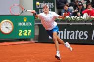 2nd June 2024; Roland Garros, Paris, France; 2024 French Open Tennis tournament, Day 8; Matteo Arnaldi in third round action in his loss against Stefanos