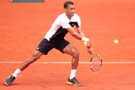 2nd June 2024; Roland Garros, Paris, France; 2024 French Open Tennis tournament, Day 8; Felix Auger-Aliassime returns to Carlos Alcaraz in third round action