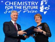 King Philippe - Filip of Belgium hands out the award to winner American chemist Carolyn Bertozzi at the award ceremony for the biannual 
