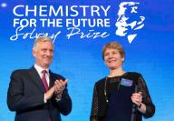 King Philippe - Filip of Belgium hands out the award to winner American chemist Carolyn Bertozzi at the award ceremony for the biannual 