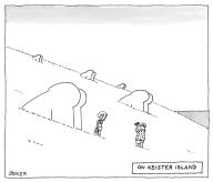 Keister Island -- Statues of Butts instead of heads from Easter Island.
