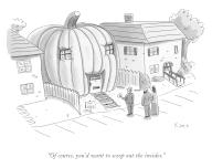 Real estate agent shows couple a house made out of a giant pumpkin
