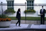 United States Vice President Kamala Harris departs the White House in Washington, DC for a campaign event for Terry McAuliffe, the Democratic Party nominee for Governor of Virginia, in Dumfries, VA on Thursday, October 21, 2021. Credit: Yuri Gripas / Pool via