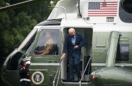 United States President Joe Biden arrives on Marine One on the South Lawn of the White House in Washington, D.C., US, on Monday, Aug. 8, 2022. Biden resumed official travel today for the first time since his bout with Covid-19, traveling to Kentucky to show federal support for the state