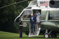 United States President Joe Biden and First Lady Jill Biden arrive on Marine One on the South Lawn of the White House in Washington, D.C., US, on Monday, Aug. 8, 2022. Biden resumed official travel today for the first time since his bout with Covid-19, traveling to Kentucky to show federal support for the state