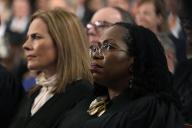 Justice Amy Coney Barrett and Justice Ketanji Brown Jackson listen as President Joe Biden delivers the State of the Union address to a joint session of Congress at the Capitol, Tuesday, Feb. 7, 2023, in Washington. Credit: Jacqueline Martin / Pool via