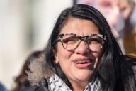 United States Representative Rashida Tlaib (Democrat of Michigan) speaks at a press conference with activists calling for a ceasefire in Gaza at the House Triangle in front of the Capitol in Washington, D.C. on Thursday, December 14, 2023. Credit: Annabelle Gordon 