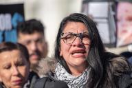 United States Representative Rashida Tlaib (Democrat of Michigan) cries while speaking at a press conference with activists calling for a ceasefire in Gaza at the House Triangle in front of the Capitol in Washington, D.C. on Thursday, December 14, 2023. Credit: Annabelle Gordon 