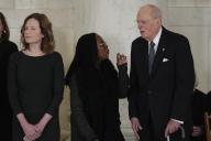 Associate Justice of the Supreme Court Amy Coney Barrett, Associate Justice of the Supreme Court Ketanji Brown Jackson and former Associate Justice of the Supreme Court Anthony M. Kennedy attend a private ceremony for former Associate Justice of the Supreme Court Sandra Day O