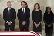 From left to right: Associate Justices of the Supreme Court Neil M. Gorsuch, Brett Kavanaugh, Amy Coney Barrett, and Ketanji Brown Jackson listen during a private ceremony for former Associate Justice of the Supreme Court Sandra Day O
