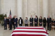 From left, Chief Justice of the United States John Roberts, Associate Justices of the Supreme Court Clarence Thomas, Samuel Alito, Sonia Sotomayor Elena Kagan, Neil Gorsuch, Brett Kavanaugh, Amy Coney Barrett, Ketanji Brown Jackson and former Associate Justice of the Supreme Court Anthony M. Kennedy, stand in front flag-draped casket of retired Supreme Court Justice Sandra Day OConnor during a private service in the Great Hall at the Supreme Court in Washington, Monday, Dec. 18, 2023. Justice O