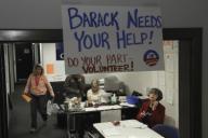 Worcester, Massachusetts USA October 15, 2008 File Photo: On a Wednesday evening, volunteers for the Barack Obama for president campaign work inside a congressional campaign office rented by Democratic Congressman Jim McGovern, here in this second ...