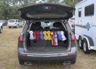 Medway, Massachusetts USA: September 20, 2014 Ribbons are displayed in a car parked at the Saddle Rowe Horse Show. They were won during competitions featuring Hunt Seat Equitation style of riding. Chris Fitzgerald / Candidate