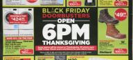Millis, Massachusetts USA: November 24, 2016 A print advertisement announces store hours and sales prices for shopping on Thanksgiving Day and on Black Friday, the following day. This ad was presented by Sears and published in the Boston Globe on ...