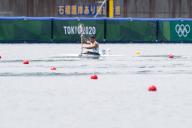 August 02, 2021: Ali Aghamirzaeijenagh of Team Iran races during the MenÃs Kayak Single 1000m Canoe Sprint Heats, Tokyo 2020 Olympic Games at Sea Forest Waterway in Tokyo, Japan. Daniel Lea\/CSM