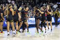December 01, 2022: Maryland players celebrate win after NCAA Women\'s Basketball game action between the Maryland Terrapins and the Notre Dame Fighting Irish at Purcell Pavilion at the Joyce Center in South Bend, Indiana. Maryland defeated Notre Dame 74-72. John Mersits\/CSM