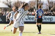 March 11, 2023, Vinovo: Vinovo, Italy, 11th March 2023. Sara Bjork Gunnarsdottir of Juventus celebrates after scoring to give the side a 1-0 lead during the Coppa Italia Femminile match at Juventus Training Centre, Turin