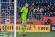 March 18, 2023: Nashville SC goalkeeper Joe Willis (1) in net during the first half against the New England Revolution in Foxborough Massachusetts. Eric Canha