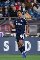 March 18, 2023: New England Revolution midfielder Brandon Bye (15). in game action during the first half against the Nashville SC in Foxborough Massachusetts. Eric Canha