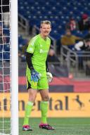 March 18, 2023: Nashville SC goalkeeper Joe Willis (1) in net during the first half against the New England Revolution in Foxborough Massachusetts. Eric Canha