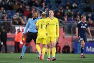 March 18, 2023: Nashville SC midfielder Alex Muyl (19) walks away after getting a yellow card warning during the first half against the New England Revolution in Foxborough Massachusetts. Eric Canha