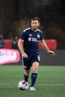 March 18, 2023: New England Revolution defender Dave Romney (2) passes the ball during the first half against the Nashville SC in Foxborough Massachusetts. Eric Canha