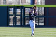 February 18, 2024: JMU infielder Mike Mancini #1 settles under a shallow pop fly in right field. James Madison defeated Arkansas 7-3 in Fayetteville, AR. Richey Miller/CSM(Credit Image: Richey Miller/Cal Sport Media