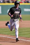 February 18, 2024: Mike Mancini #1 of James Madison comes down the third base line towards home. James Madison defeated Arkansas 7-3 in Fayetteville, AR. Richey Miller/CSM(Credit Image: Richey Miller/Cal Sport Media