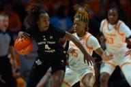 February 29, 2024: Kay Kay Green #4 of the Texas A&M Aggies drives to the basket against Jasmine Powell #15 of the Tennessee Lady Vols during the NCAA basketball game between the University of Tennessee Lady Volunteers and the Texas A&M University Aggies at Thompson Boling Arena in Knoxville TN Tim Gangloff/CSM (Credit Image: Â Tim Gangloff/Cal Sport Media