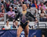 April 18, 2024: LSU\'s Haleigh Bryant competes on the floor exercise during Semifinal I of the 2024 Women\'s National Collegiate Women\'s Gymnastics Championships at Dickies Arena in Fort Worth, TX. Kyle Okita\/CSM (Credit Image: Â Kyle Okita\/Cal Sport Media