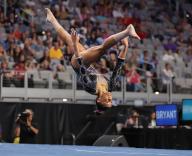 April 18, 2024: LSU\'s Haleigh Bryant compes on the floor exercise during Semifinal I of the 2024 Women\'s National Collegiate Women\'s Gymnastics Championships at Dickies Arena in Fort Worth, TX. Kyle Okita\/CSM (Credit Image: Â Kyle Okita\/Cal Sport Media