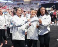 April 18, 2024: The Florida Gators get ready to advance their team name on the tournament bracket following Semifinal II of the 2024 Women\'s National Collegiate Women\'s Gymnastics Championships at Dickies Arena in Fort Worth, TX. Kyle Okita\/CSM (Credit Image: Â Kyle Okita\/Cal Sport Media