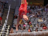 April 18, 2024: Utah\'s Maile O\'Keefe competes on the balance beam during Semifinal II of the 2024 Women\'s National Collegiate Women\'s Gymnastics Championships at Dickies Arena in Fort Worth, TX. Kyle Okita\/CSM (Credit Image: Â Kyle Okita\/Cal Sport Media