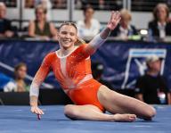 April 18, 2024: Oregon State\'s Jade Carey competes on the floor exercise during Semifinal II of the 2024 Women\'s National Collegiate Women\'s Gymnastics Championships at Dickies Arena in Fort Worth, TX. Kyle Okita\/CSM (Credit Image: Â Kyle Okita\/Cal Sport Media