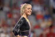 April 18, 2024: Gymnast Olivia Dunne (LSU) during the 2024 NCAA National Collegiate Women\'s Gymnastics Championships Semifinal 1 at Dickies Arena in Fort Worth, Texas. Better known as Livvy online, she\'s a social media and NIL star. Melissa J. Perenson\/Cal Sport Media (Credit Image: Â Melissa J. Perenson\/Cal Sport Media