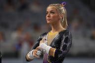 April 18, 2024: Gymnast Olivia Dunne (LSU) during the 2024 NCAA National Collegiate Women\'s Gymnastics Championships Semifinal 1 at Dickies Arena in Fort Worth, Texas. Better known as Livvy online, she\'s a social media and NIL star. Melissa J. Perenson\/Cal Sport Media (Credit Image: Â Melissa J. Perenson\/Cal Sport Media