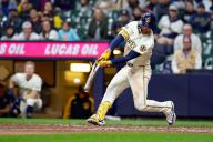 April 26, 2024: Milwaukee Brewers second base Brice Turang (2) breaks his bat during the game between the Milwaukee Brewers and the New York Yankees at American Family Field in Milwaukee, WI. Darren Lee\/CSM (Credit Image: Darren Lee\/Cal Sport Media