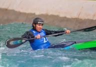 April 27, 2024:.Trogon Friedenson competes in the US Olympic Team Trials for Kayak Slalom at Riversport in Oklahoma City, OK. Ron Lane (Credit Image: Â Ron Lane\/Cal Sport Media
