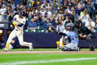 April 29, 2024: Wisconsin native Tampa Bay Rays catcher Ben Rortvedt (30) catches a third strike to end the inning during the game between the Milwaukee Brewers and the Tampa Bay Rays at American Family Field in Milwaukee, WI. Darren Lee\/CSM (Credit Image: Darren Lee\/Cal Sport Media