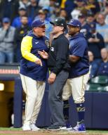 April 29, 2024: Milwaukee Brewers manager Pat Murphy (21) is ejected after arguing an interference call that negated a run scoring during the game between the Milwaukee Brewers and the Tampa Bay Rays at American Family Field in Milwaukee, WI. Darren Lee\/CSM (Credit Image: Darren Lee\/Cal Sport Media