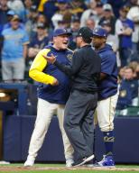 April 29, 2024: Milwaukee Brewers manager Pat Murphy (21) is ejected after arguing an interference call that negated a run scoring during the game between the Milwaukee Brewers and the Tampa Bay Rays at American Family Field in Milwaukee, WI. Darren Lee\/CSM (Credit Image: Darren Lee\/Cal Sport Media
