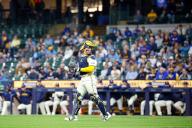 April 29, 2024: Milwaukee Brewers catcher William Contreras (24) walks out to the pitcherÃs mound during the game between the Milwaukee Brewers and the Tampa Bay Rays at American Family Field in Milwaukee, WI. Darren Lee\/CSM (Credit Image: Darren Lee\/Cal Sport Media