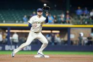 April 29, 2024: Milwaukee Brewers second base Brice Turang (2) turns a double play during the game between the Milwaukee Brewers and the Tampa Bay Rays at American Family Field in Milwaukee, WI. Darren Lee\/CSM (Credit Image: Darren Lee\/Cal Sport Media