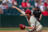 May 1, 2024: Razorback pitcher Ben Bybee #40 lets go of the ball headed towards home plate. Arkansas defeated Missouri State 8-5 in Fayetteville, AR. Richey Miller\/CSM(Credit Image: Richey Miller\/Cal Sport Media