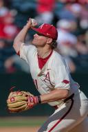 May 1, 2024: Arkansas pitcher Dylan Carter #31 prepares to make a throw towards the plate. Arkansas defeated Missouri State 8-5 in Fayetteville, AR. Richey Miller\/CSM(Credit Image: Richey Miller\/Cal Sport Media